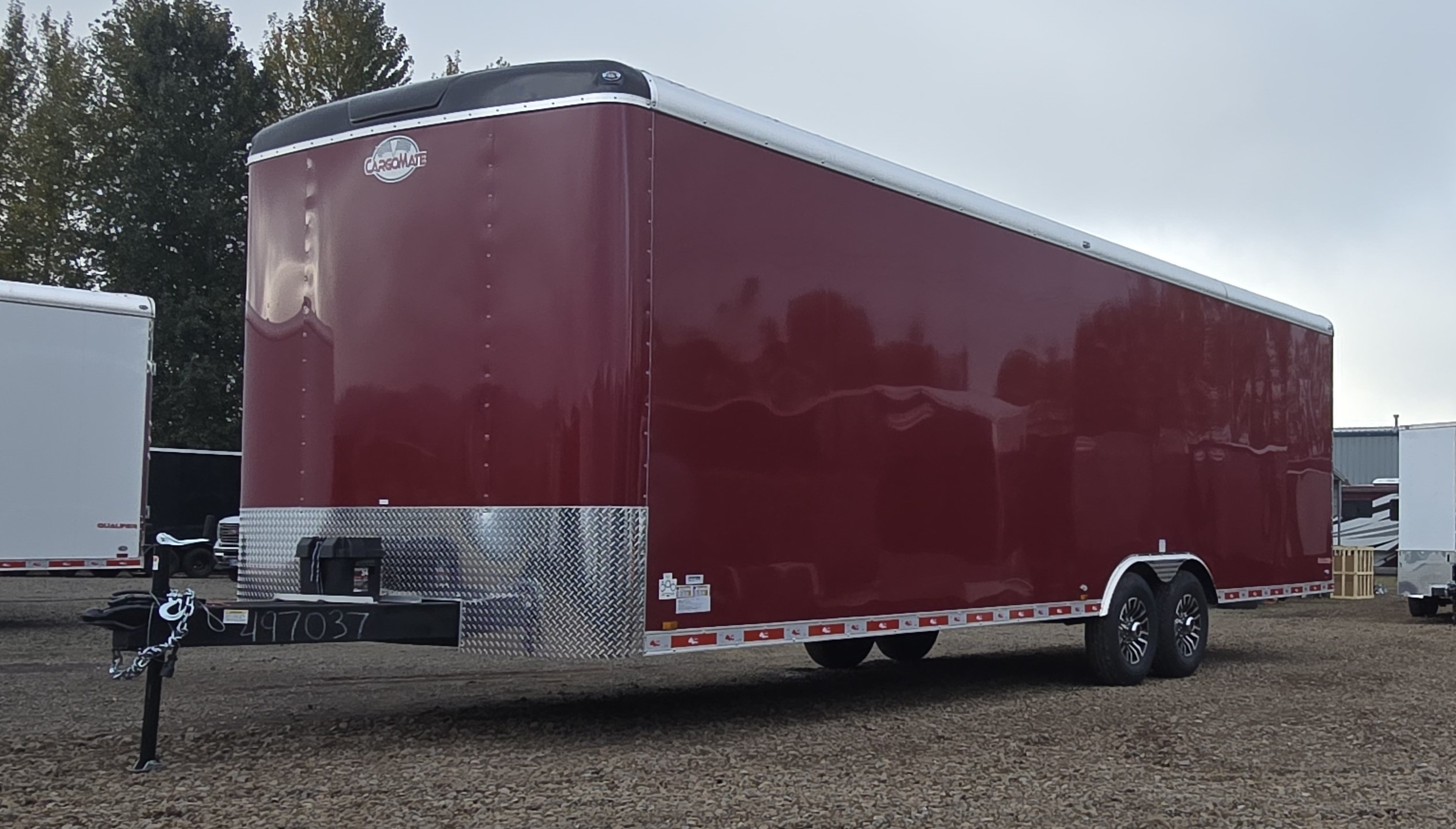 2025 Qualifier Enclosed Cargo Trailer Car Hauler by Cargo Mate 8.5×28 12000GVW 3-year Warranty Dexter Torsion Axles 7’4″ Interior 87″ Rear Door Opening Insulated