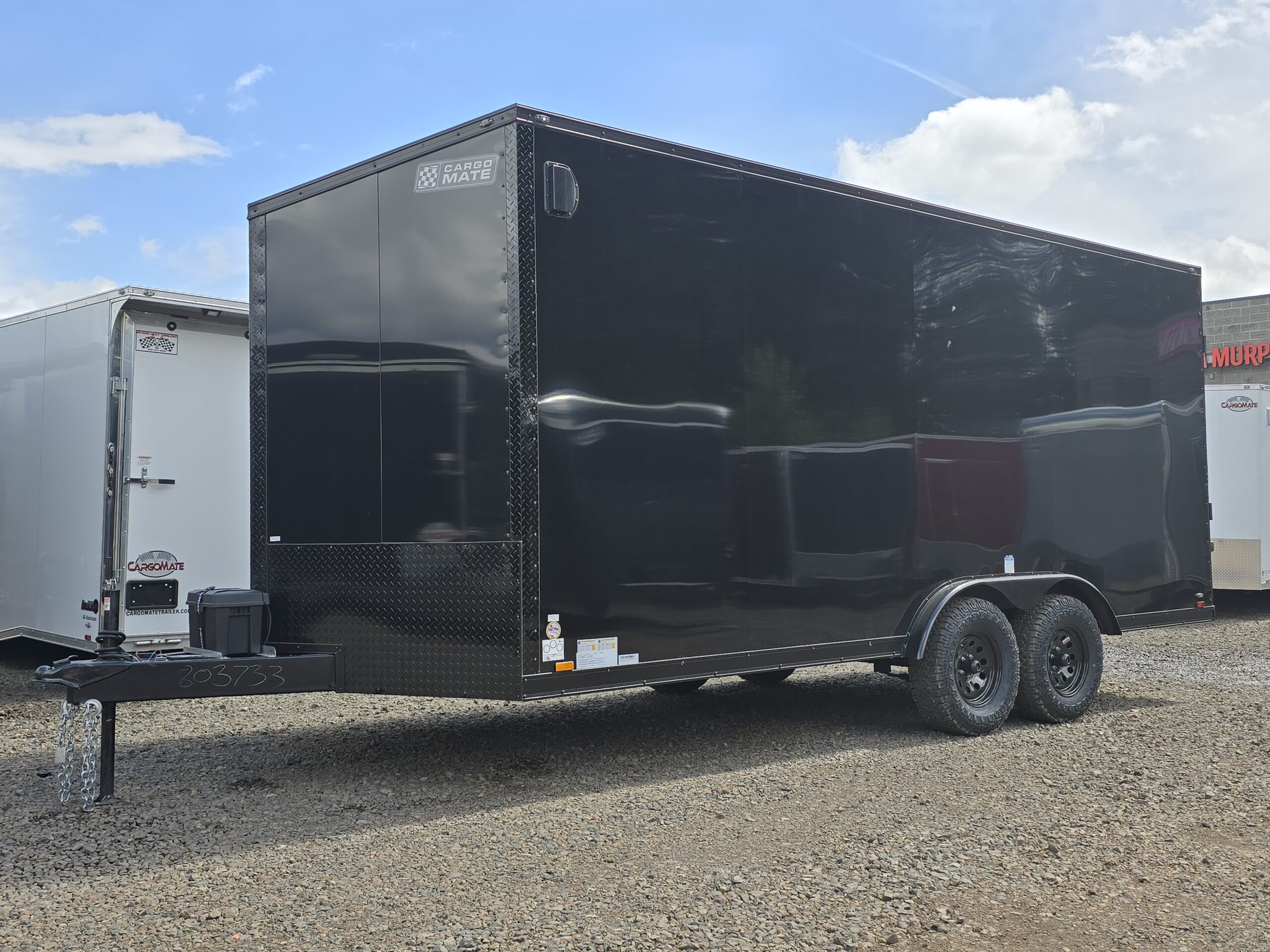 2025 E-Series by Cargo Mate (7.5) 8×18 7000GVW Enclosed Cargo Trailer Reinforced Ramp Door UTV Hauler APEX Tires Insulated Screwless Exterior Pure Black PolyCORE AP