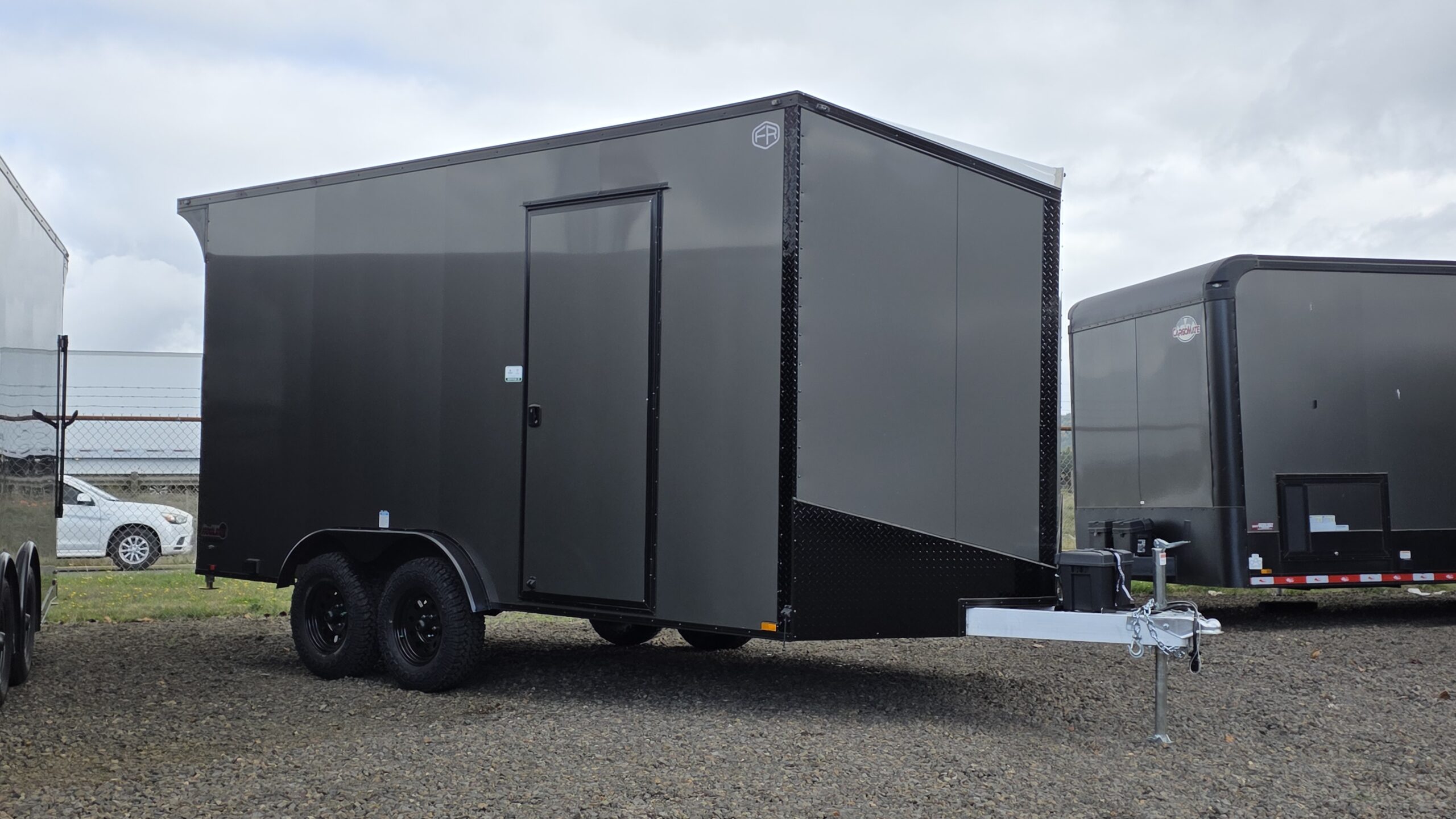 2026 Aluminum Enclosed Cargo Trailer 8×16 Cargo Mate Redline Insulated 3-year warranty Torsion Axles 30-Amp Power Aluminum Interior Walls Lifted with Apex Tires